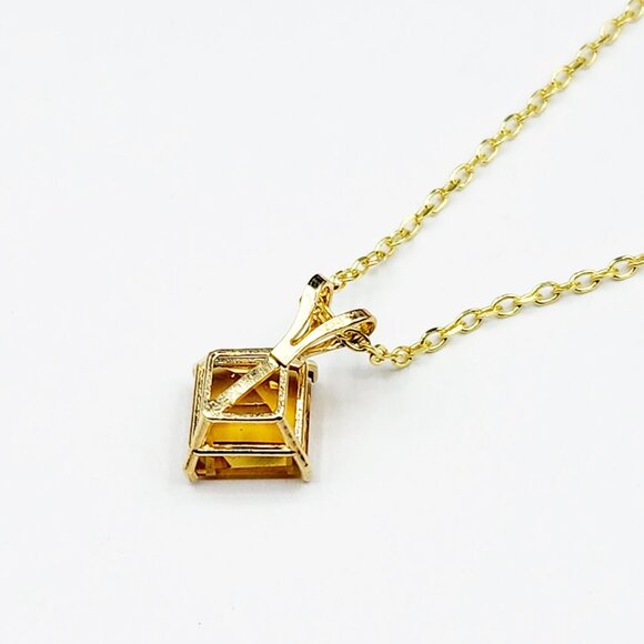 Gold Citrine Pendant Necklace , 10K Yellow Gold Citrine 6x6mm Pendant - Picture 10 of 10